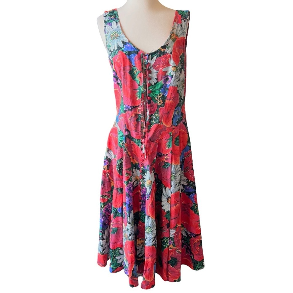 vintage 90’s sleeveless retro floral print dress - Picture 1 of 8